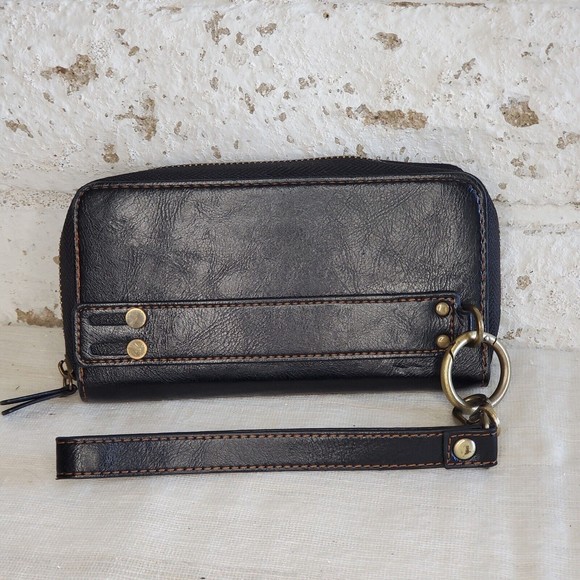 Pola | Women's Black Multi-function Leather Wallet Cell Case 7" x 3.5" - Picture 2 of 9